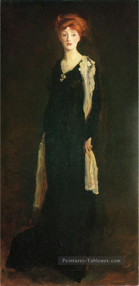 O en noir avec écharpe aka Marjorie Organ Henri portrait Ashcan école Robert Henri Peintures à l'huile